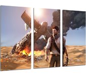 Set cuadros vídeo juego, uncharted 4, avión estrellado, nate, impresión digital sobre madera
