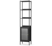 Librería alta de 6 niveles con puertas de plástico, estantería independiente con marco de metal y estantes ajustables, ideal para salón, negro ébano