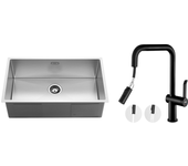 Fregadero cocina 1 bandeja 74*44*20cm inox,cepillado con sifón y demasiado-plein+grifo cocina con ducha extraíble rotativo 360 °2