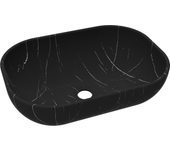 Lavabo khan | lavabo cerámico ovalado | 46 x 36 x 13 cm | acabado negro marquina | sin orificio para grifo | lavabo sobre encimera | alday