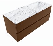 Mondiaz vica dlux 120cm mueble de baño color rust con 2 cajones. con lavabo cloud derecho sin orificios color glace
