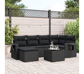 Conjunto de muebles de jardín vidaxl de 7 piezas con cojines negros de mimbre