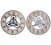 Reloj de pared dkd home decor natural negro mdf hierro engranajes (60 x 4,5 x 60 cm)