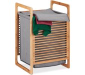 Relaxdays cesto de bambú para la ropa sucia, canasto rectangular con tapa, accesorio de baño, 60x40x35 cm, marrón/gris
