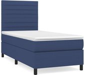 Cama somier tapizada con colchón de tela azul 90x190 cm