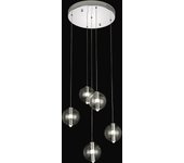 Lámpara de techo colgante color cromo, con 5 tulipas de cristal transparente. led 30w. ref 8925/5