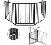Barrera de seguridad infantil 304 cm, barrera cortafuegos, rejilla de protección metálica, plegable, con puerta incluida