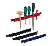 Relaxdays colgadores de herramientas, pack de 4, portaherramientas de pared, con pinzas dobles, plástico, multicolor