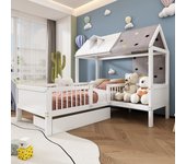 Cama infantil individual multifuncional de madera maciza - con cajón debajo de la cama - 90x200 cm - blanco