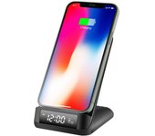 Despertador cargador inalámbrico sobremesa ksix 15w, tecnología qi, modos visualización, temperatura ambiente, negro