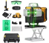 Nivel láser verde autonivelante de 16 líneas con soporte, 2 baterías recargables y control remoto.