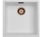 Fregadero blanco 40x40 cm para montaje inferior, superior e integrado con tapón de cobre 1208970538