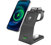 Cargador inalámbrico j-w23 magnético 3 en 1, 15w. compatible con magsafe. base de carga para apple watch y auriculares qi. 110x74x132 cm. negro dam