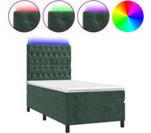Cama con somier, colchón y luz led, terciopelo verde oscuro 90x200 cm