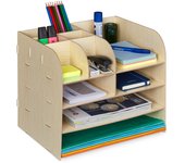Relaxdays organizador escritorio documentos, 10 compartimentos, 27,5x32,5x25 cm, cajonera sobremesa mdf, marrón claro