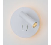 Aplique de pared de aluminio blanco con diseño redondo, luz de lectura orientable de 3w y luz ambiental trasera de 6w, con interruptores integrados