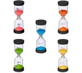 Relaxdays relojes arena niños set 5, tiempos cortos, 1-5-10-15-30 min, 16 x 5,5 cm, cronómetros cocina, multicolores