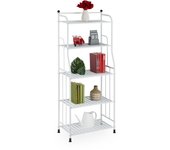 Relaxdays estantería metálica, acero, 133x56x28 cm, estante baño y cocina, 5 baldas, librería metal, sin fondo, blanco