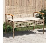 Banco de jardín con resina tejida beige y cojín de acacia