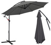 Sombrilla 300 cm con protección uv 30+ manivela plegable aluminio redonda balcón terraza jardín balcón paraguas manivela paraguas de mercado gris