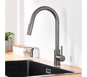 Mezclador de cocina con ducha extraíble,rotativo 360 °,grifo de fregadero 2 funciones,mezclador de cocina de acero inoxidable,gris oscuro