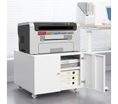 Soporte para impresora metálico con ruedas y almacenamiento – mesa móvil compacta con estante regulable, puerta magnética y tirador de metal – blanco