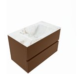 Mondiaz vica dlux 80cm mueble de baño color rust con 2 cajones. con lavabo cloud centro sin orificios color frappe