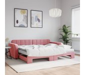 Sofá cama con colchón nido y terciopelo rosa 90x200 cm