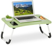 Relaxdays mesa para portátil sofá, 26 x 63 x 40 cm, bandeja cama plegable, mdf, hierro, mesita tablet, verde