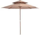 Sombrilla doble con palo de madera 270 cm taupe