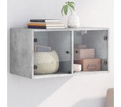Mueble de pared con puertas de cristal gris hormigón 68,5x37x35 cm