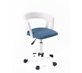 Silla de oficina con ruedas, reposabrazos, asiento acolchado, altura ajustable, giratoria, base metálica aya (blanco-azul)