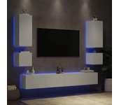 Muebles de tv de pared con luces led 6 piezas blanco