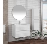 Mueble de baño suspendido con lavabo cerámico | 90 cm | 2 cajones con cierre amortiguado y organizador | blanco mate
