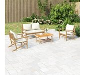 Vidaxl set de muebles de jardín 4 piezas bambú y cojines blanco crema