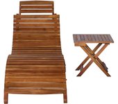 Tumbona de jardín | tumbona de exterior | silla con mesa madera maciza de acacia marrón cfw598997