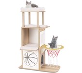 Costway 120 cm árbol para gatos, rascador para gatos con condominio de 2 pisos, 2 perchas, hamaca con aro de baloncesto, postes de rascado, mueble de