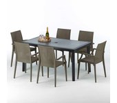 Mesa rectangular negra 150x90 cm y 6 sillas de colores enjoy