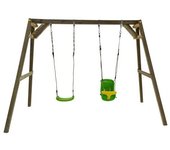 Columpio doble de madera cuadrada masgames xylo xl + asiento bebé