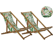Beliani conjunto de 2 hamacas plegables anzio con telas de recambio motivo animal madera de acacia marrón claro