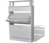 Mueble zapatero con cajón y tapa de cristal blanco madera