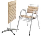 Mesa de terraza plegable y 2 sillas de aluminio y madera