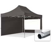 3x4,5 m carpa plegable, professional aluminio 40mm, 2 laterales con ventanas panorámicas, gris oscuro