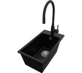Primagran fregadero granito negro 28x50cm, fregadero cocina 1 seno + grifo 40x13cm + sifón, fregadero sobre encimera al mueble 30cm - riga
