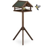 Relaxdays comedero pájaros con soporte, techo resistente a intemperie, casa alimentación, madera, 120x62x55 cm, marrón