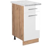 Vicco mueble bajo de cocina fame-line, blanco alto brillo, 40 cm , et mármol