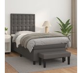 Cama con somier y colchón gris 90x200 cm polipiel