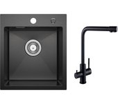 Fregadero de cocina de 1 seno negro antracita 40*45cm - fregadero de cocina de acero inoxidable + mezclador de fregadero de 3 vías, 2 palancas, negro