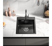 Fregadero de cocina de 1 seno negro antracita 40*45*19 cm - fregadero de acero inoxidable de 1 seno con sifón y rebosadero, fregadero de cocina empotr