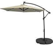 Sombrilla voladiza de 3m con luces led blancas frías y base redonda parasol terraza jardín playa exterior toldo paraguas